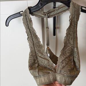 PINK Victoria's Secret Olive Green Lace Bralette with Pink Logo Tag